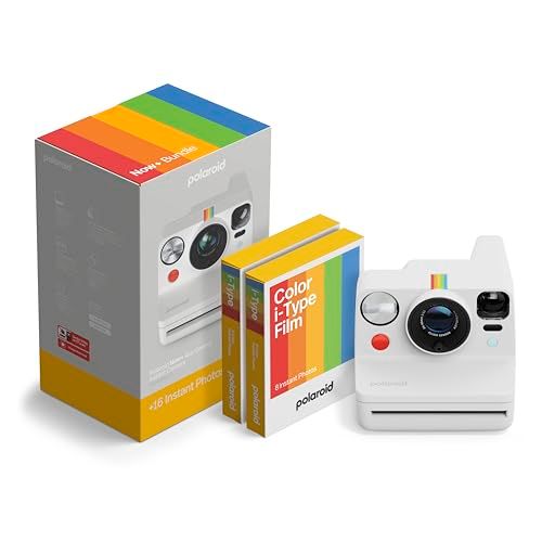 Polaroid Now+ 3rd Generation I-Type Instant Camera + Film Bundle - Now+ Bluetooth App Controlled White Camera + 16 Color Photos (6