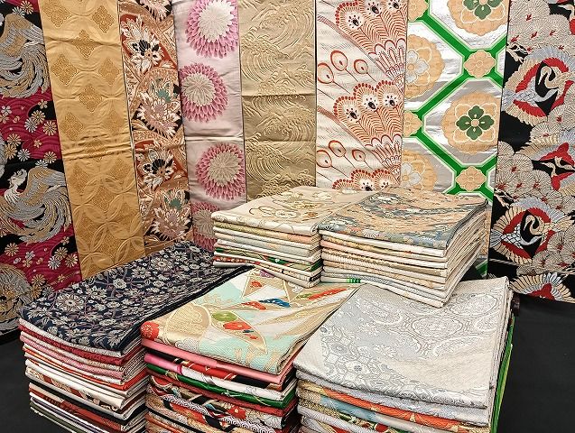 平和屋着物■袋帯 西陣 まとめて100点 鳳凰 向かい鶴 孔雀羽 更紗 松竹梅 花柄 楽器 七宝 正倉院 立波 金銀糸 未使用品有 全て正絹 mmm1103