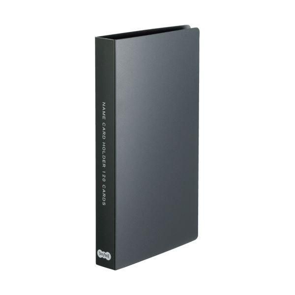 (まとめ) TANOSEE 名刺ホルダー 固定式コンパクト 120名用 ヨコ入れ ブラック 1冊 〔×50セット〕