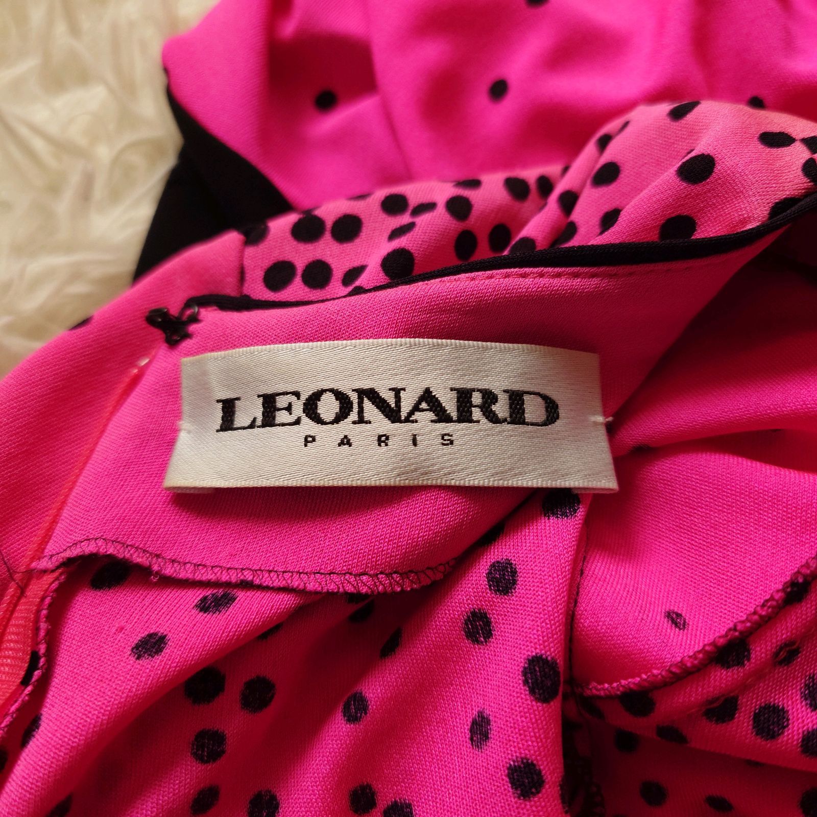 LEONARD レオナール シルク100% スカーフ付き ドット ギャザー ロング
