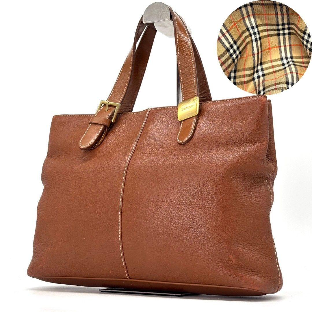 【余裕は革に宿る】　BURBERRY　トートバッグ ノバチェック シャドーホース ゴールド金具 レザー ミニトート ハンドバッグ　ブラウン