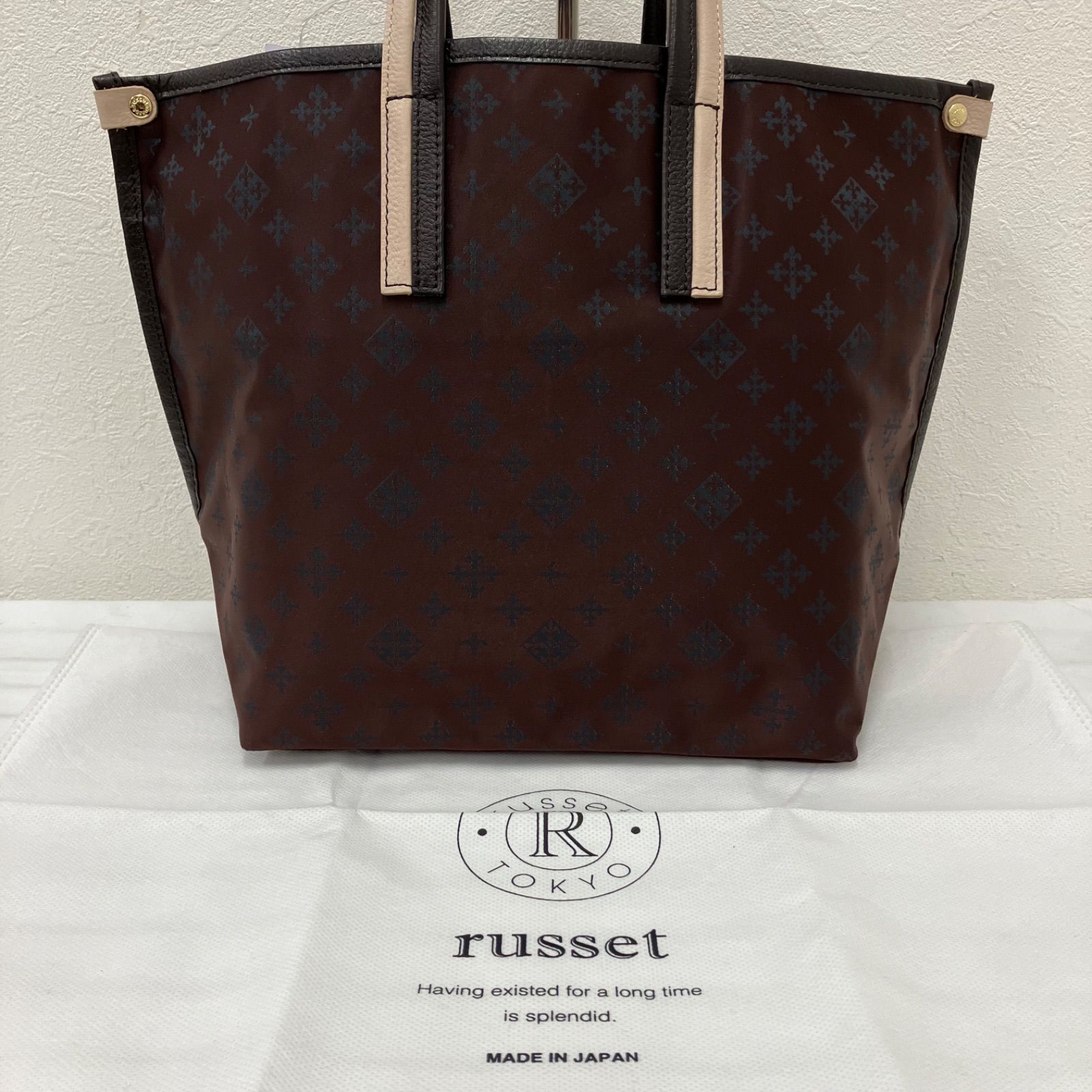 3193 russet ラシット ダブルハンドルトートバッグ トートバッグ ハンドバッグ ブラウン レディース モノグラム ナイロン レザー シンプル きれいめ 上品 カジュアル
