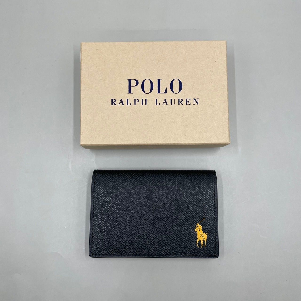 新品未使用　POLO RALPH LAUREN ラルフローレン　カードケース　名刺入れ　ロゴ型押し　バイカラー　レザー　黒　ブラック　黄色　イエロー