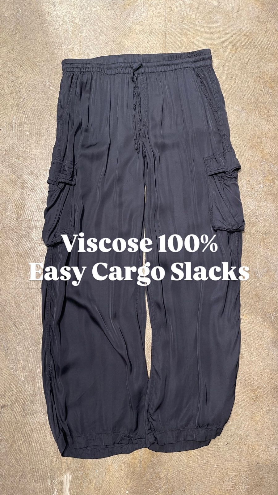 【 Viscose 100% Easy Cargo Slacks / Black 】ビスコースイージースラックス　イージーパンツ　カーゴパンツ