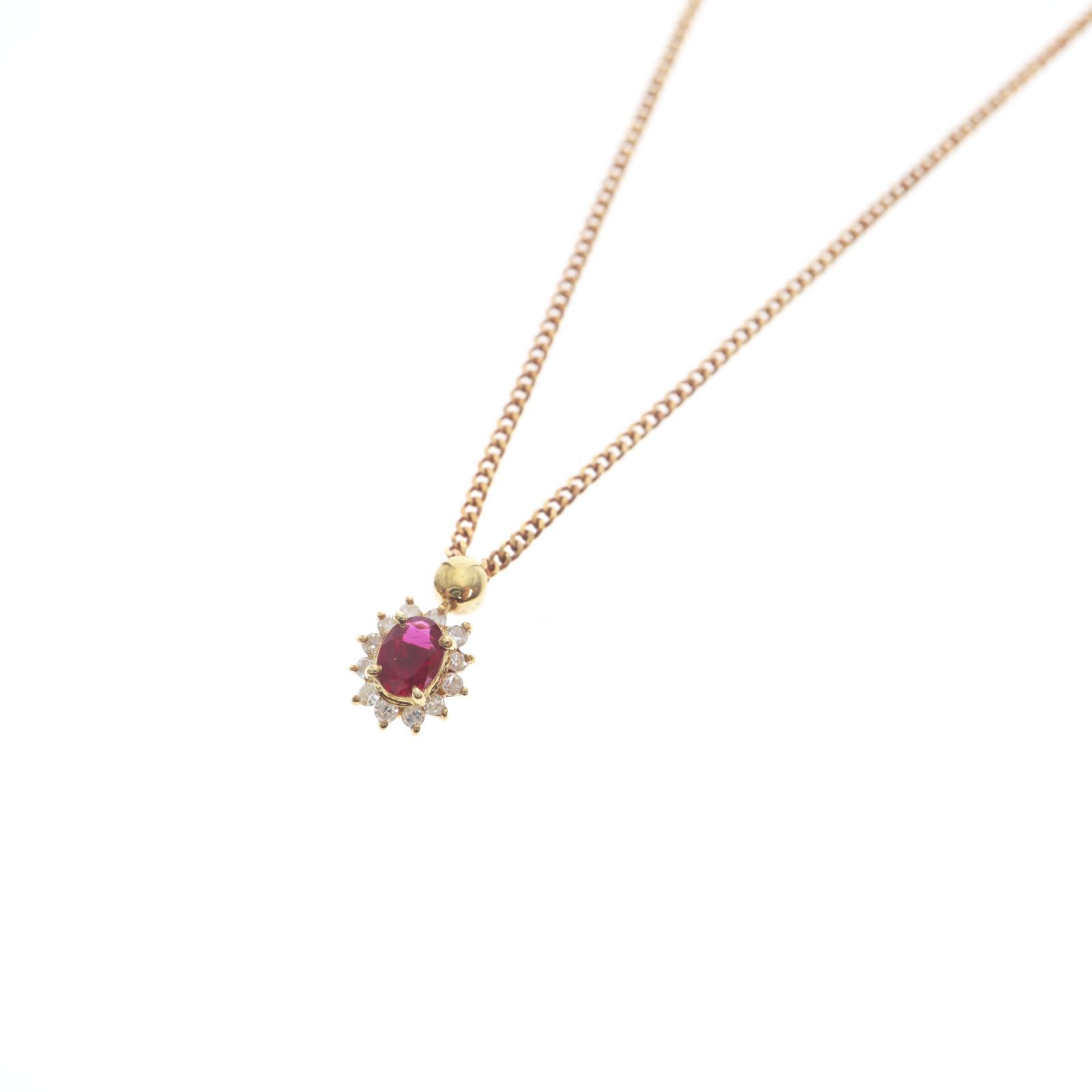 【中古】K18 赤石付ネックレス 1.5g 40㎝ 金 ゴールド アクセサリー