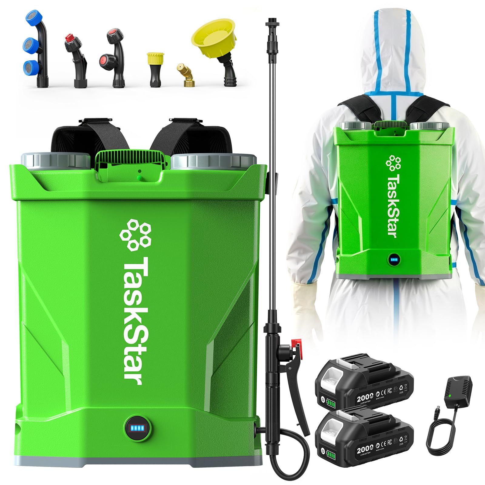 SEESII 電動噴霧器 16L 充電式 背負 2個バッテリー付き 除草 防除 消毒 簡単 家庭菜園 6種類ノズル 伸縮調整式金属パイプ 圧力調整可能 低騒音 小型★m cd6bc95b