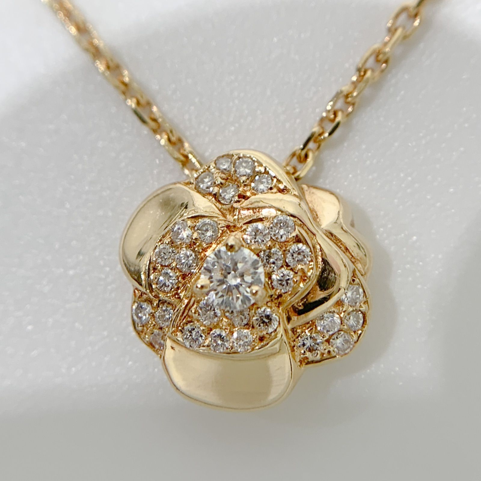【中古】シャネルCHANEL カメリア　ダイヤモンド　K18YG イエローゴールド　ネックレス