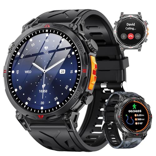 スマートウォッチ ChatGPT搭載 内蔵GPS AI文字盤 1.6 インチAMOLED大画面 軍用規格 耐衝撃 GPS運動模式記録 Bluetooth5.3通話 LINE/メッセージ通知 振動と着信音設定 100＋運動モード スポーツウォッ 2508faa2