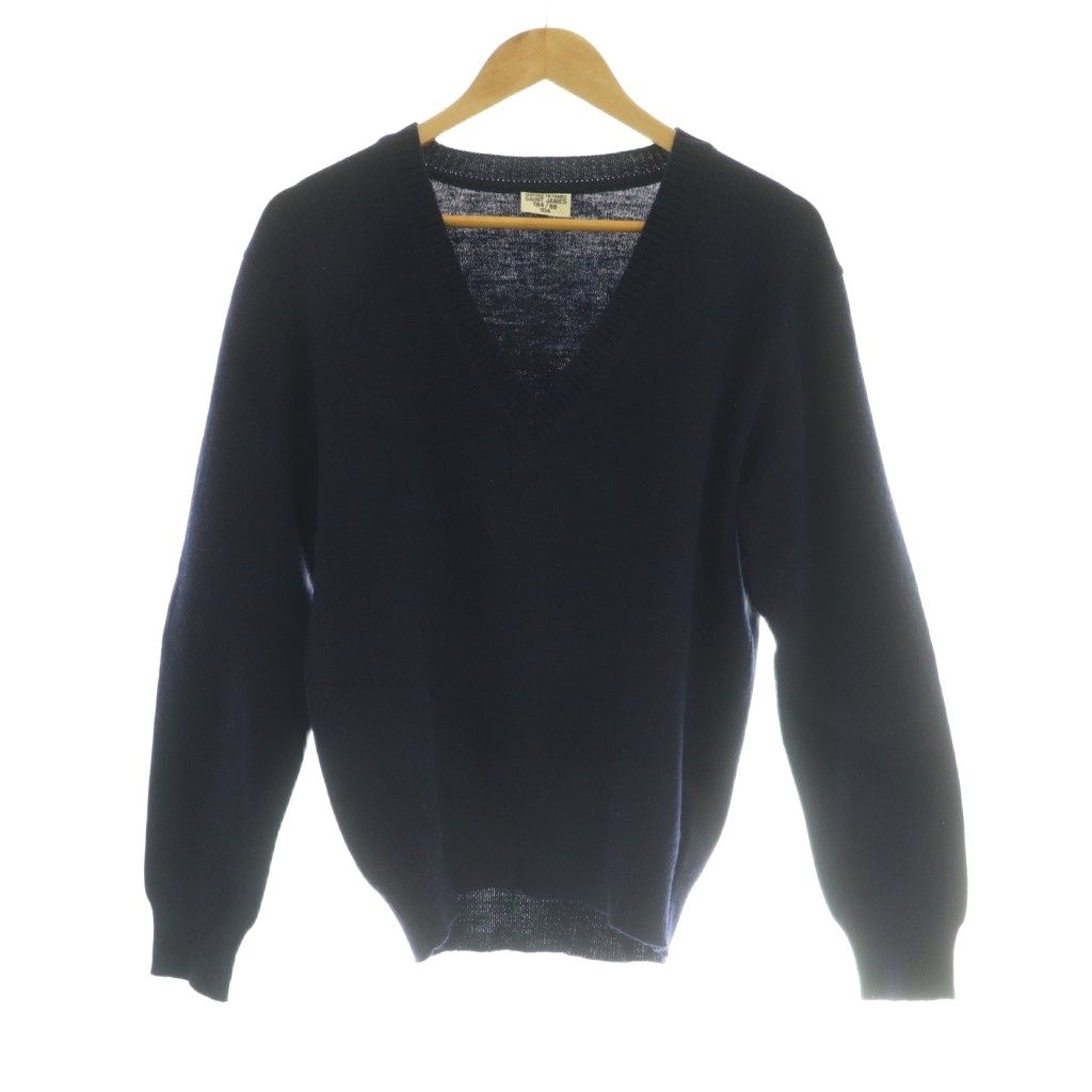 セントジェームス SAINT JAMES フランス軍 ヴィンテージ ミリタリー ニット セーター 長袖 Vネック 184/86/104 紺 ネイビー /SS ■OS ■GY12