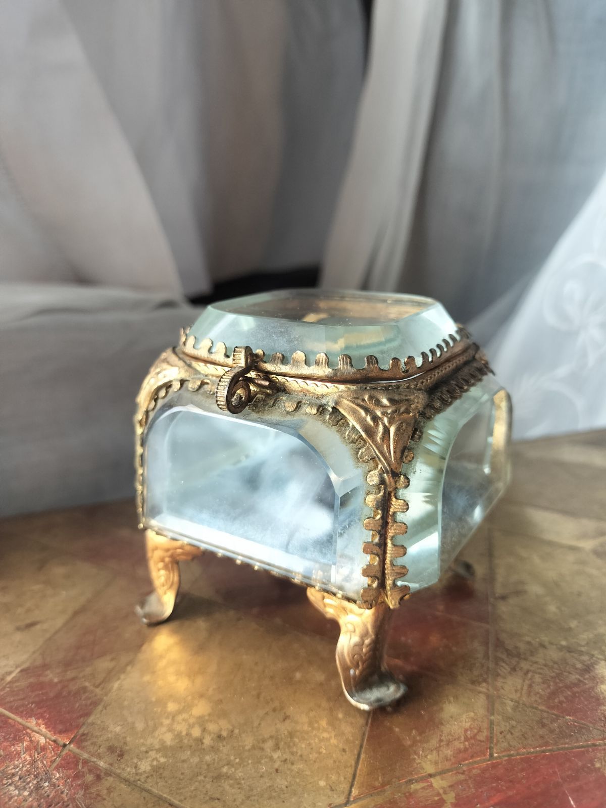 フランス アンティーク クリスタル 5面 ジュエリーケース 1900年 美品 フランス アンティーク クリスタル 5面 ジュエリーケース 1900年 美品