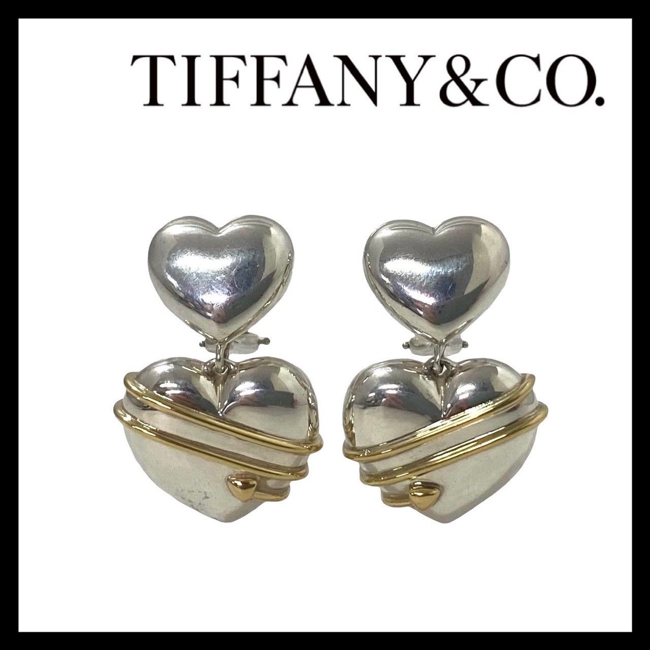 M【TIFFANY&Co.】ハート＆アロー イヤリング SV925 SILVER/シルバー 750/K18 総重量約16.1g ティファニー (66940OY2)