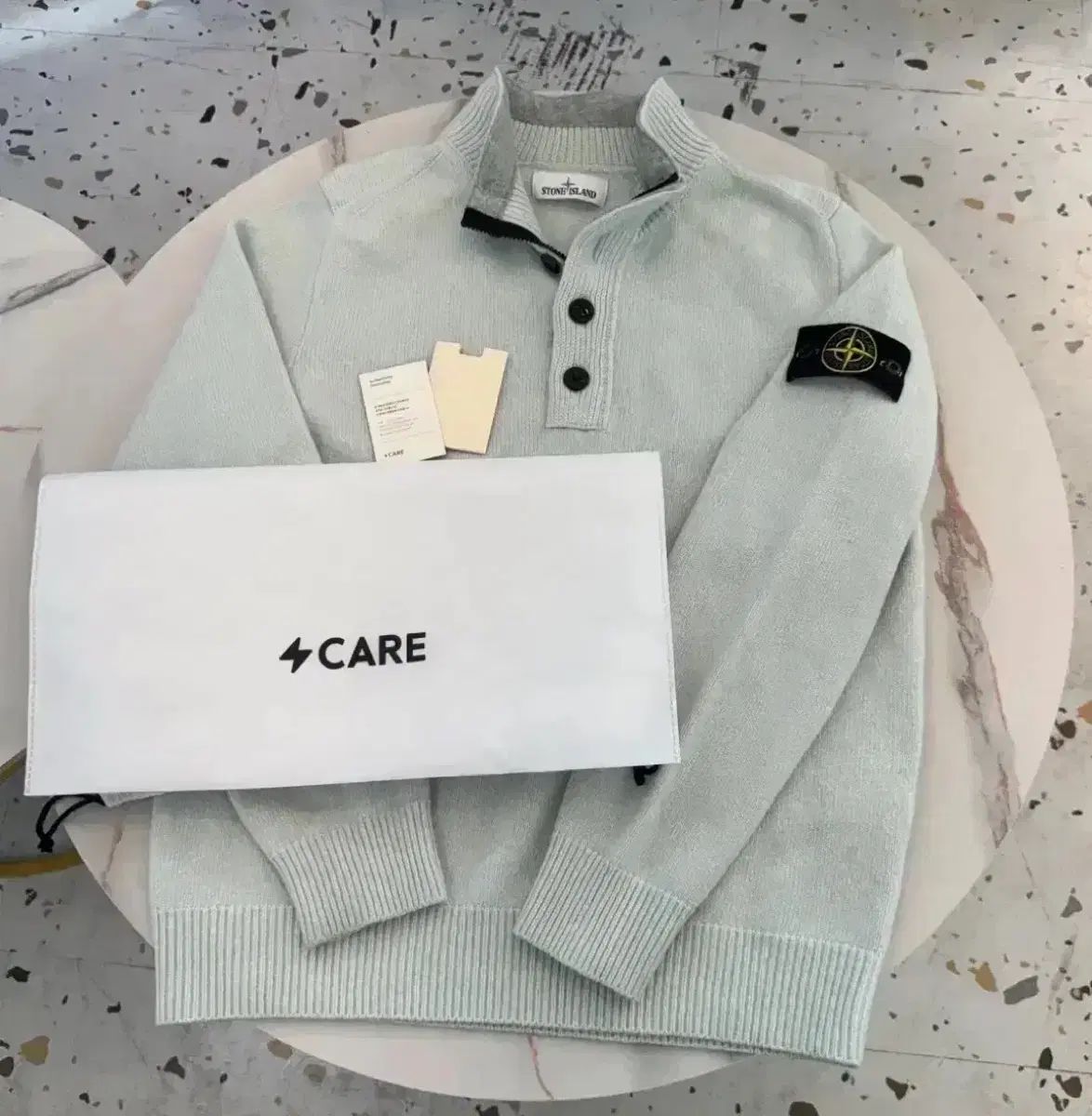 正規品/百貨店購入 STONE ISLAND ストーンアイランド ニット ハーフジップ ミント スカイ