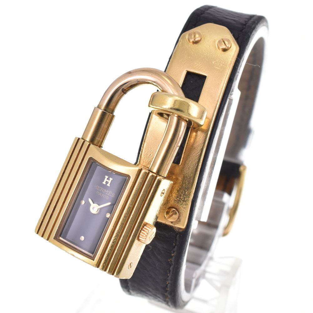 エルメス HERMES ケリーウォッチ GP/レザー ブラック クォーツ レディース 腕時計 G#146874