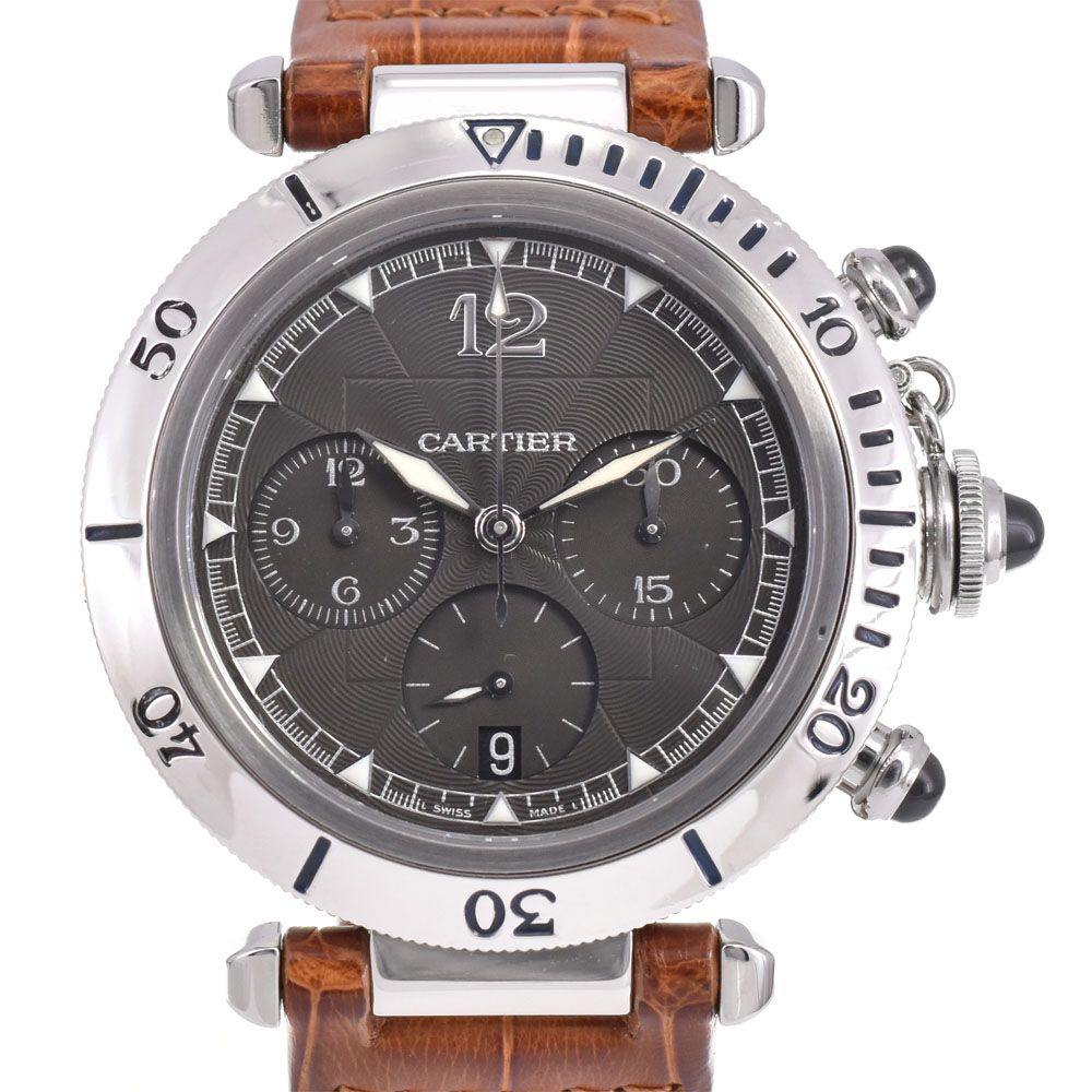 カルティエ CARTIER W3105155 パシャ プラチナベゼル グレー 自動巻き メンズ 美品 腕時計 G#147091