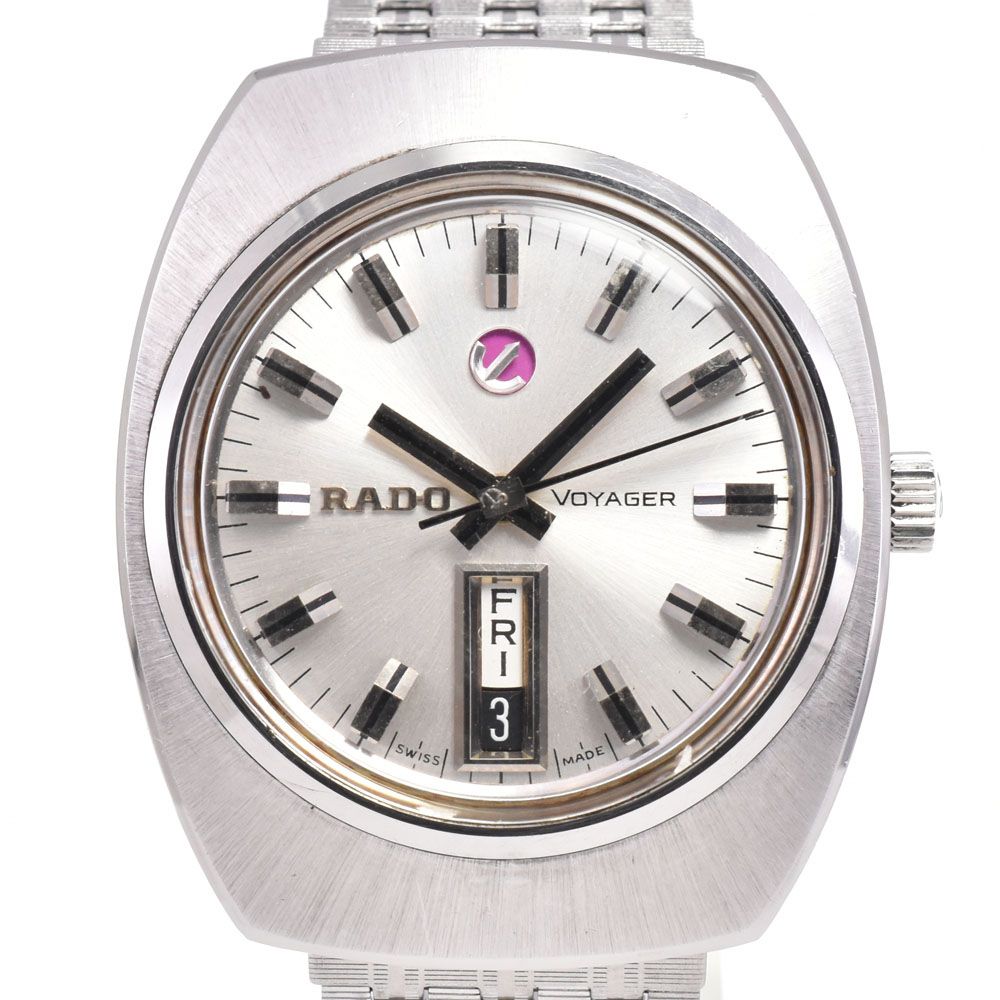 訳あり ラドー RADO 11814 ボイジャー デイデイト シルバー 自動巻き メンズ 腕時計 G#145424