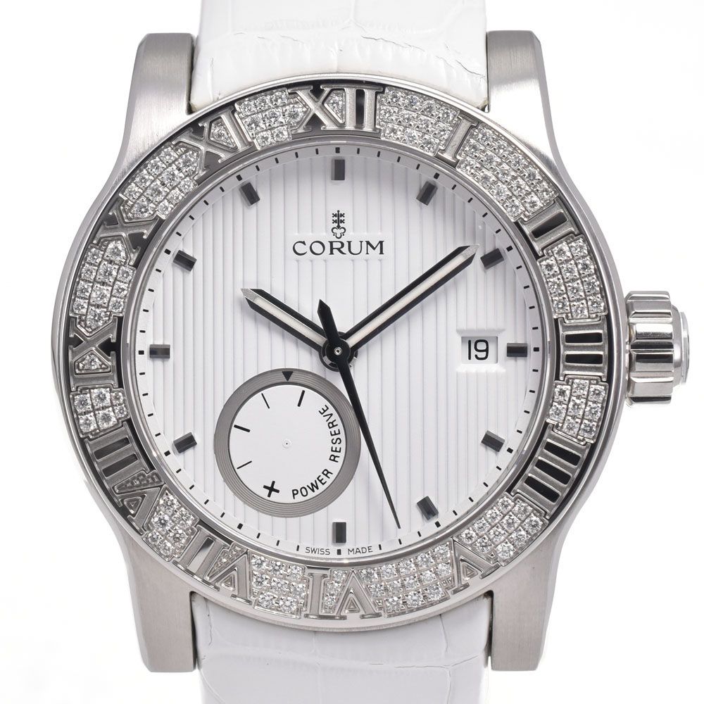 コルム CORUM 373.515.47/0F09 EB85 ロムルス ベゼルダイヤ パワーリザーブ 自動巻き メンズ 美品 箱・保証書付き 腕時計 G#147556