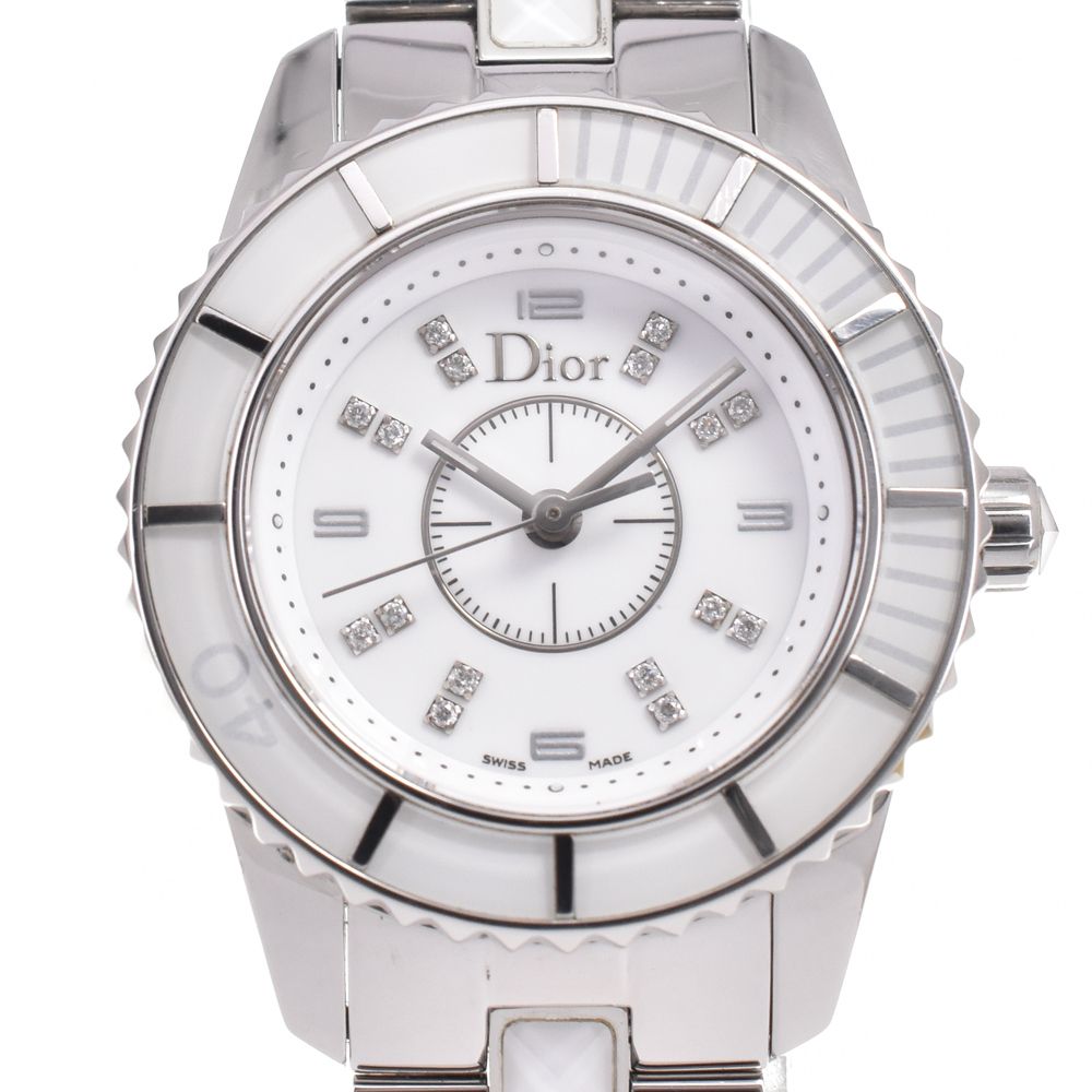 ディオール Dior CD112112 クリスタル 16P ダイヤモンド ホワイト クォーツ レディース 腕時計 G#146633