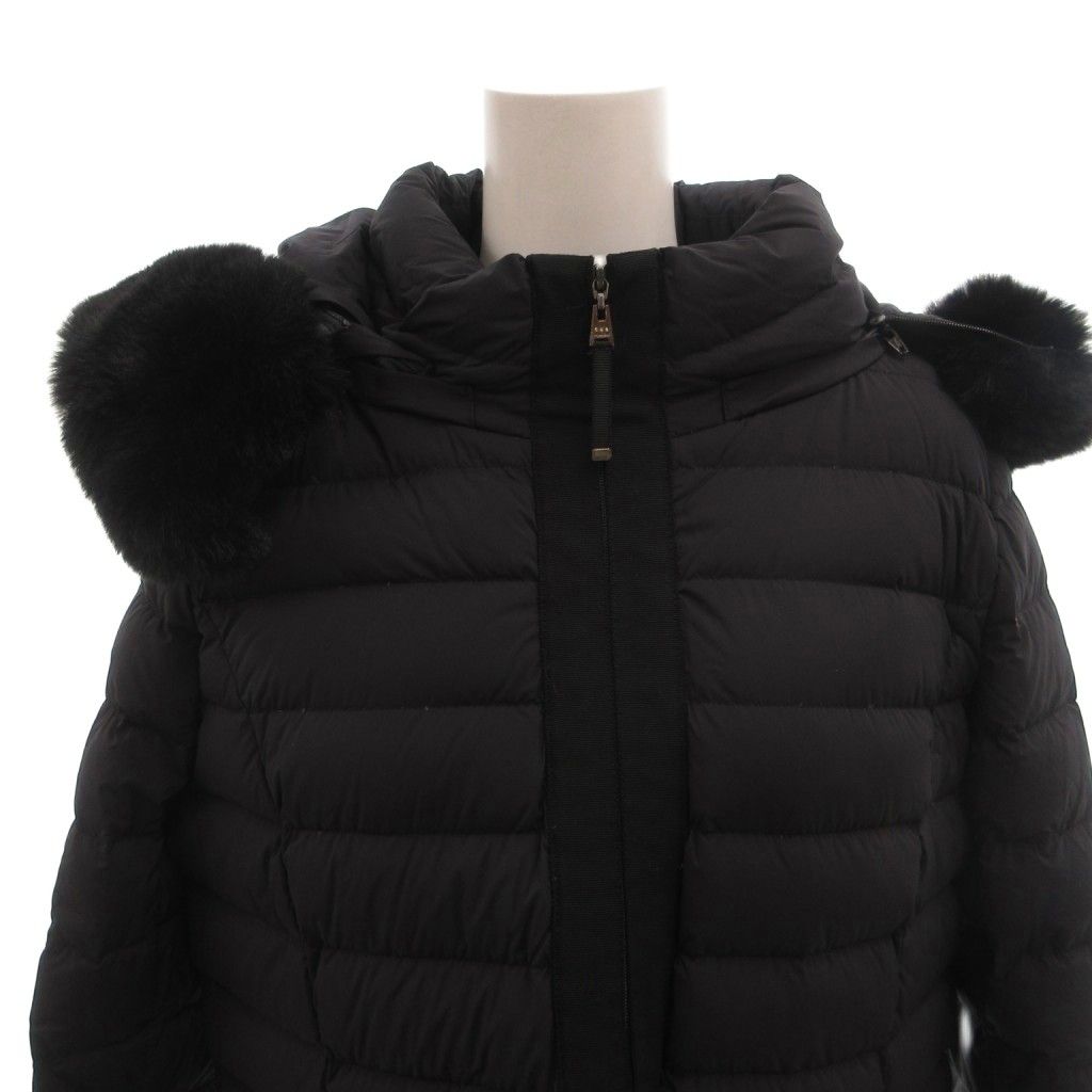 トゥービーシック TO BE CHIC VICTORIA DOWN ロイカストレッチ ダウンコート フード フェイクファー ひざ丈 42 黒 ブラック /FF
