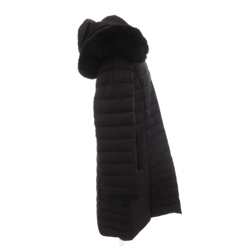 トゥービーシック TO BE CHIC VICTORIA DOWN ロイカストレッチ ダウンコート フード フェイクファー ひざ丈 42 黒 ブラック /FF