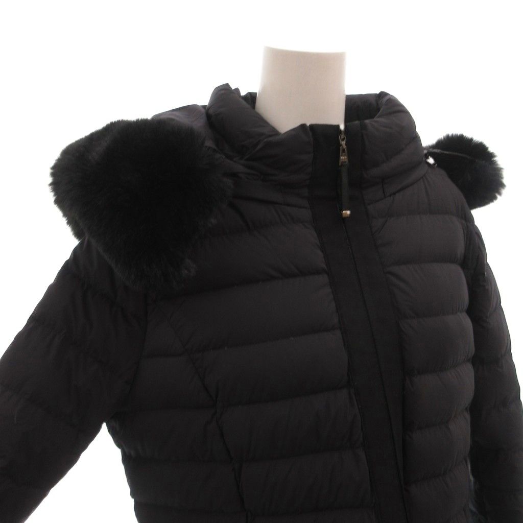 トゥービーシック TO BE CHIC VICTORIA DOWN ロイカストレッチ ダウンコート フード フェイクファー ひざ丈 42 黒 ブラック /FF