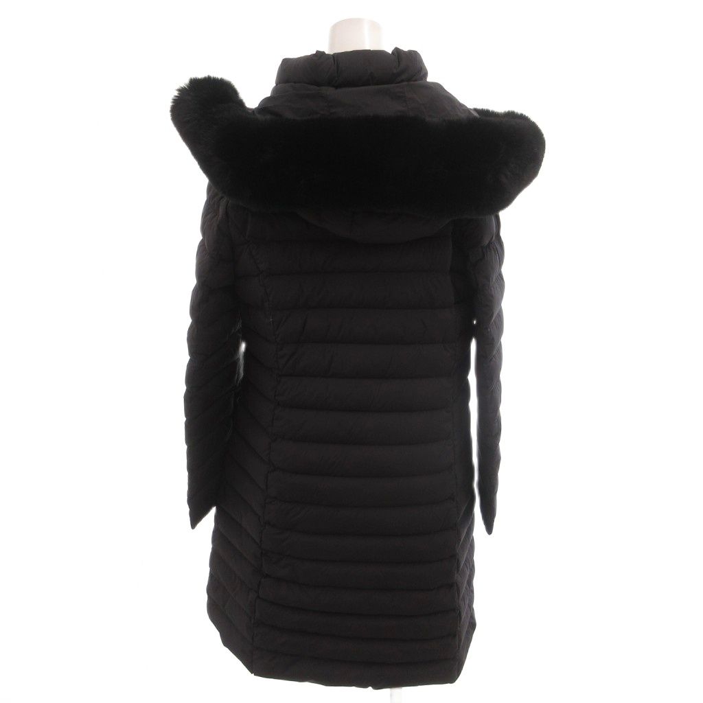 トゥービーシック TO BE CHIC VICTORIA DOWN ロイカストレッチ ダウンコート フード フェイクファー ひざ丈 42 黒 ブラック /FF