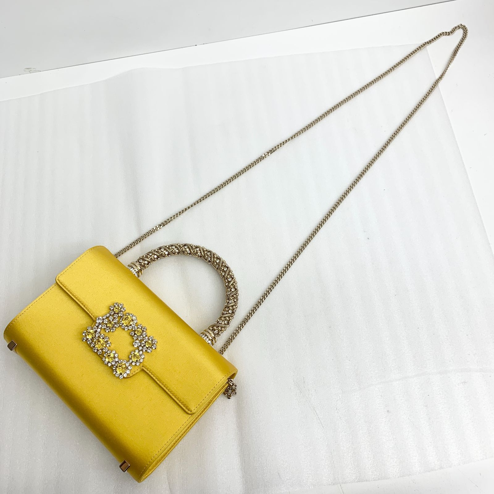 ROGER VIVIER RV ジェヴィヴィエ サテン ビジュー 2WAY ハンドバッグ チェーン ショルダーバッグ