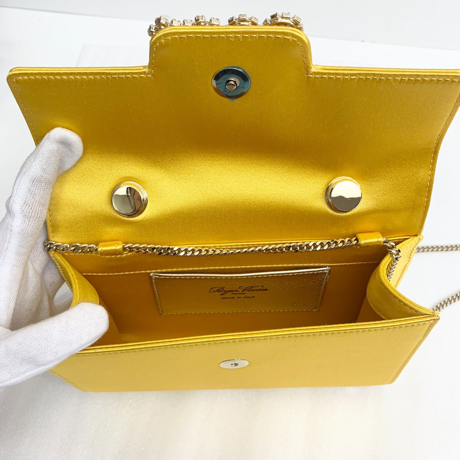 ROGER VIVIER RV ジェヴィヴィエ サテン ビジュー 2WAY ハンドバッグ チェーン ショルダーバッグ