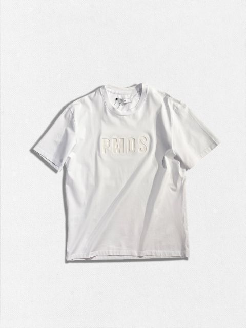 【定価29,700円(税込)】PREMIUM MOOD DENIM SUPERIOR -PMDS- ピーエムディーエス 太陽の下でエンボスロゴがカラーチェンジ！ブランドロゴ クルーネックTシャツ ティシャツ 半袖 GLOW 紫外線 フォトクロミック ホワイト