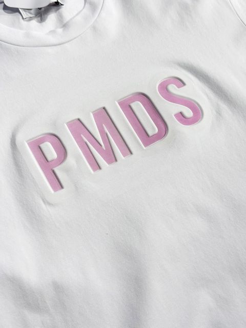 【定価29,700円(税込)】PREMIUM MOOD DENIM SUPERIOR -PMDS- ピーエムディーエス 太陽の下でエンボスロゴがカラーチェンジ！ブランドロゴ クルーネックTシャツ ティシャツ 半袖 GLOW 紫外線 フォトクロミック ホワイト