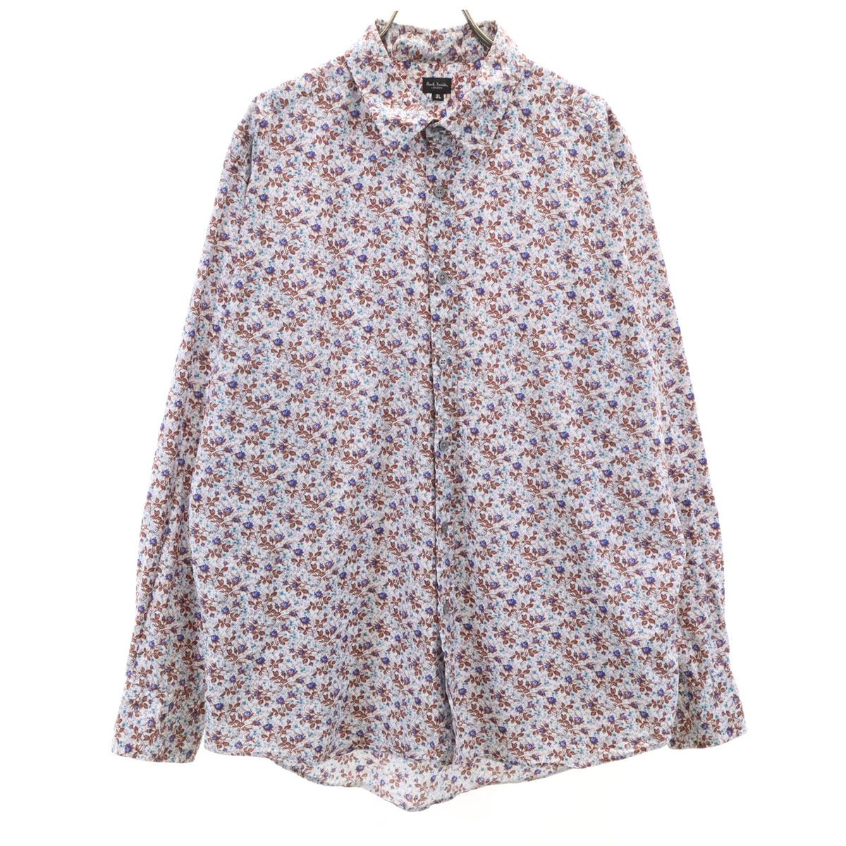 Paul Smith ポールスミス 日本製 花柄 長袖 シャツ 2L ブルー系 メンズ 古着