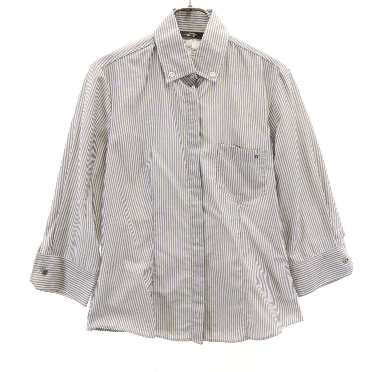 MAX MARA Weekend マックスマーラウィークエンド ストライプ柄 7分袖 ボタンダウンシャツ M ネイビー レディース 古着 4,444円
