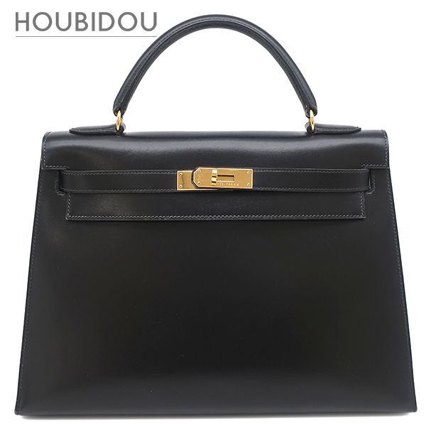 エルメス HERMES ハンドバッグ ケリー32 外縫い ボックスカーフ ブラック ゴールド金具 黒 ※ストラップ欠品 〇V 【保存袋】【中古】