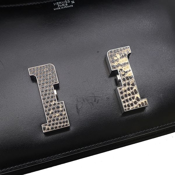 エルメス HERMES ショルダーバッグ コンスタンス 23 ミロワール ボックスカーフ リザード ブラック シルバー金具 黒 リザード H金具 U 【保存袋】【中古】