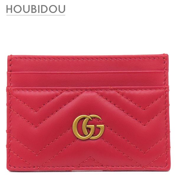 グッチ GUCCI カードケース GGマーモント レザー レッド ゴールド金具 名刺入れ カード入れ キルティング 赤 443127 【箱】【中古】