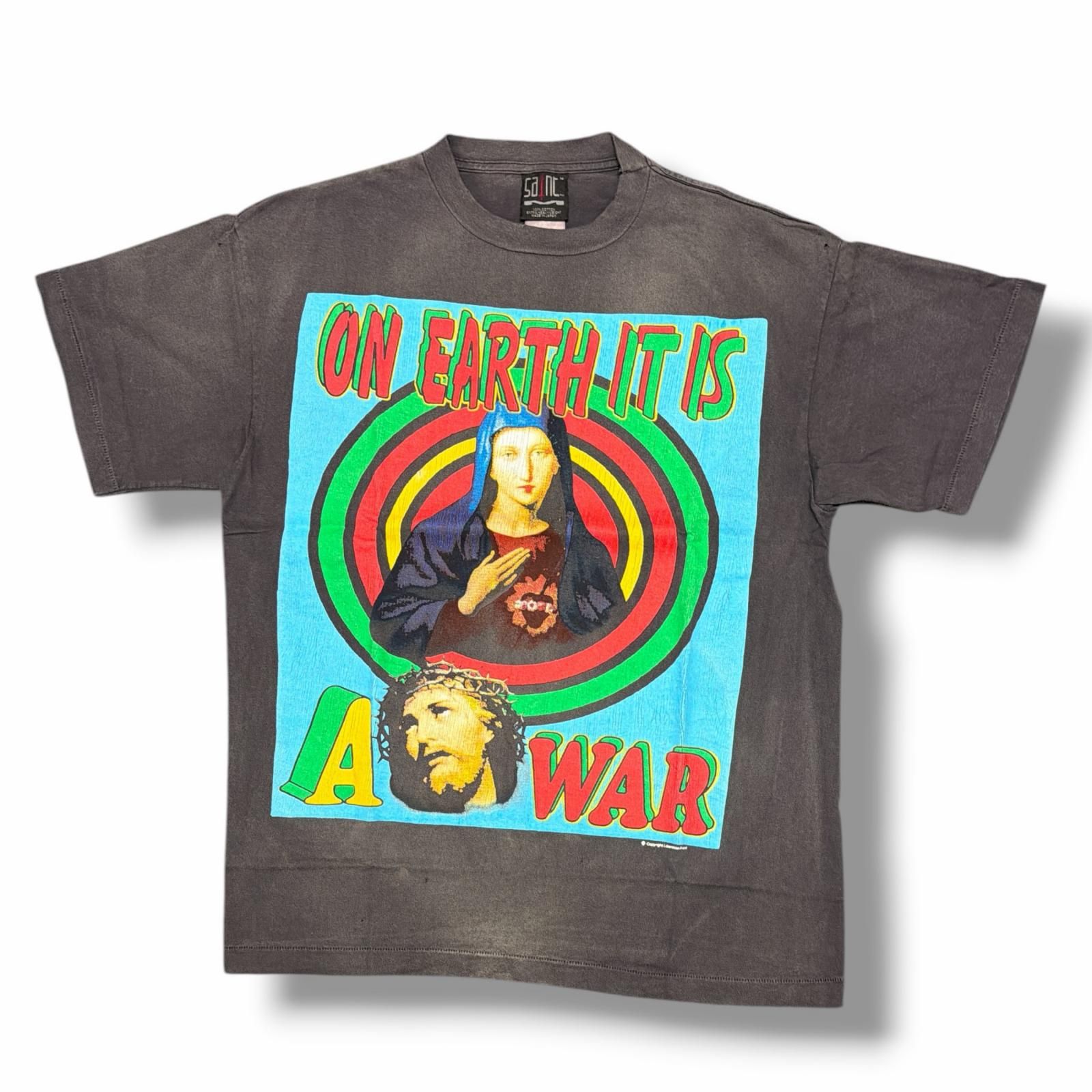 参考上代33000円 SAINT MICHAEL SS TEE / ON EARTH オンノースTシャツ 半袖カットソー セントマイケル SM-YS8-0000-002 ブラック系 M （15219M）