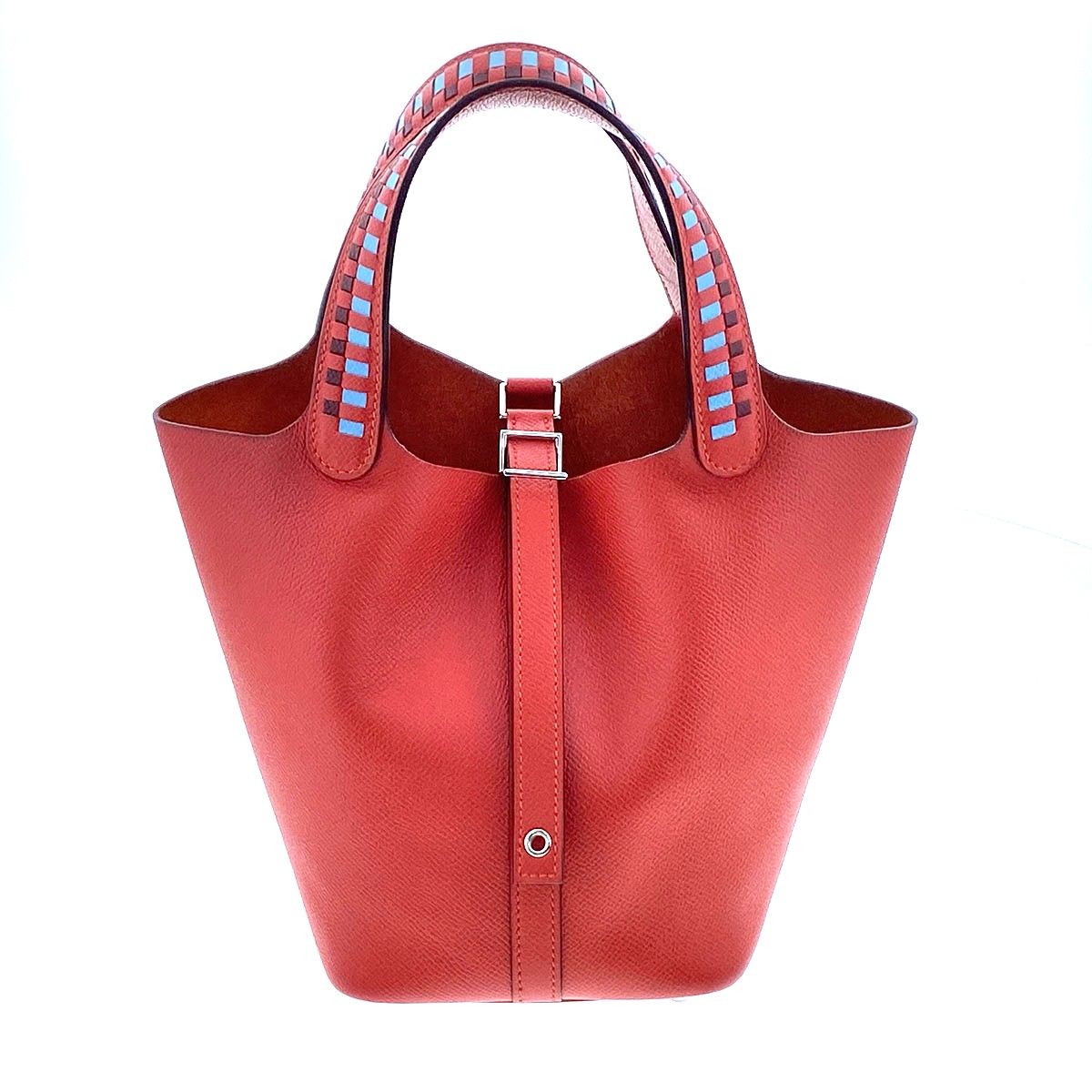 HERMES エルメス ピコタン ロック PM トレサージュ ハンドバッグ レディース ヴォーエプソン ルージュクー ブルーノール ルージュアッシュ C(2018)刻印 中古