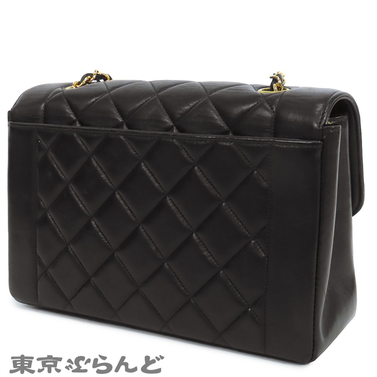 シャネル CHANEL ダイアナ チェーンバッグ ブラック 黒 ゴールド金具 ラムスキン マトラッセ 25cm 4番台 ショルダーバッグ レディース 101867813
