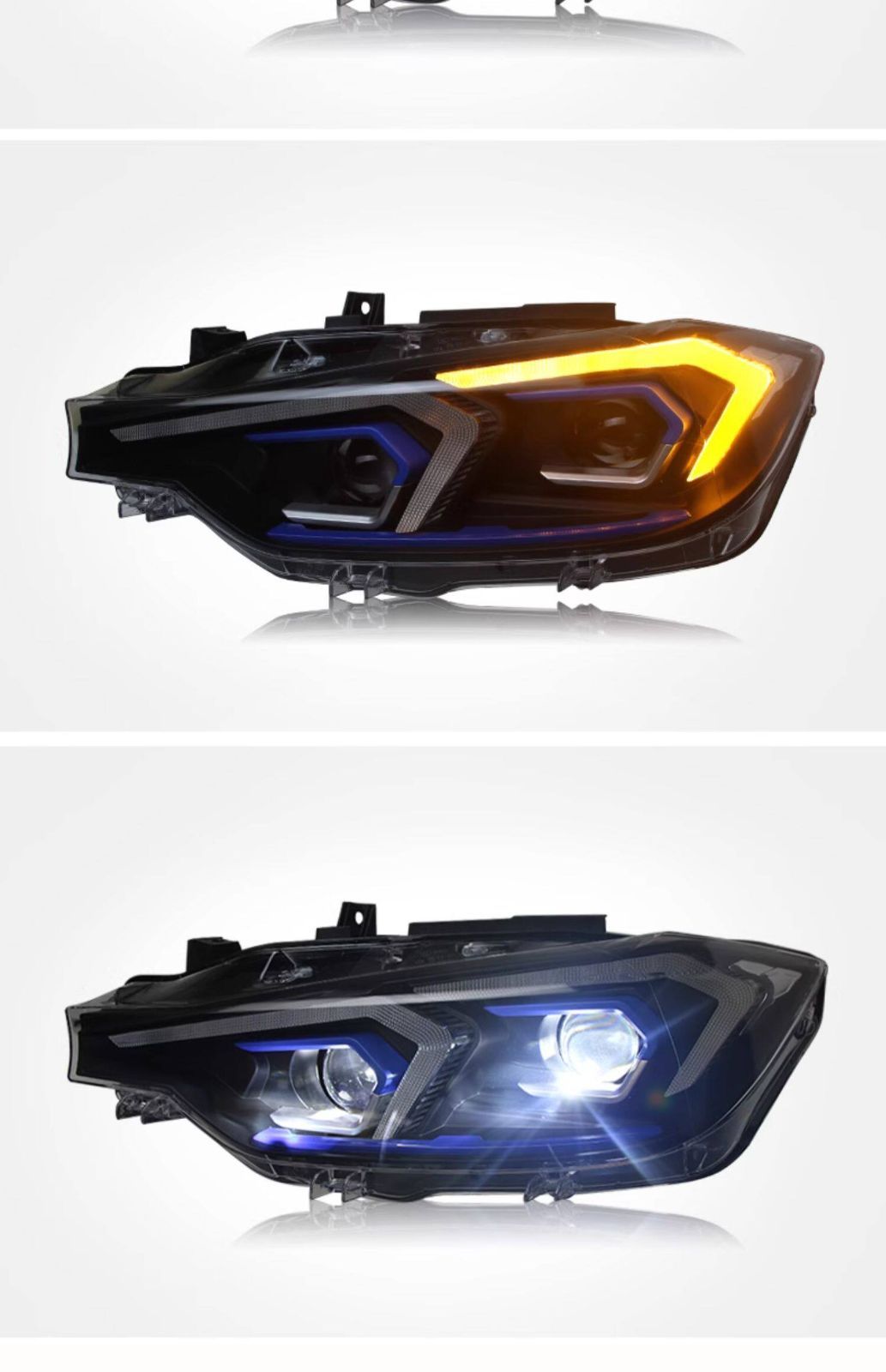 送料無料 BMW 3シリーズ F30 / F35 2013-2018 年式 専用 ヘッドライト ユニット LED デイタイムランニングライト ハイロー切替プロジェクター 補助遠光LED ドレスアップ カスタムパーツ PC製 左右1対 かっこいい