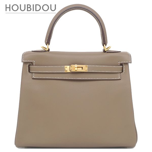 エルメス HERMES 2WAYバッグ ケリー25 内縫い ヴォースイフト エトゥープ ゴールド金具 グレージュ Z【中古】