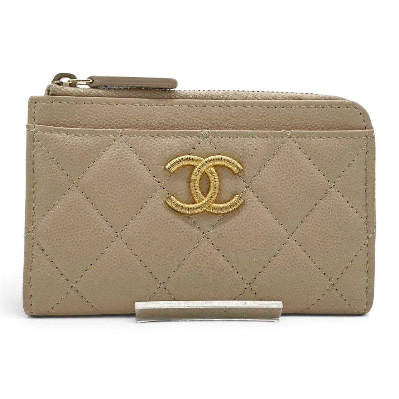 【超極美品】シャネル CHANEL キャビアスキン ベージュ コインカードケース レディース ランダムシリアル