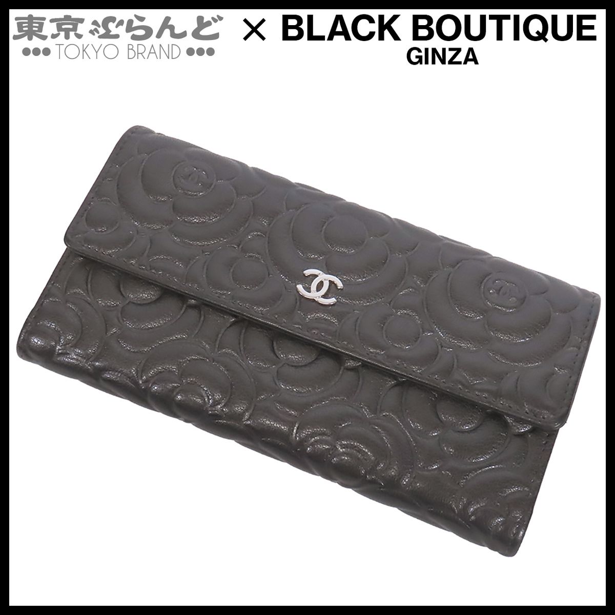シャネル CHANEL フラップウォレット グレー シルバー金具 レザー カメリア ココマーク 28番台 長財布 レディース 101862761