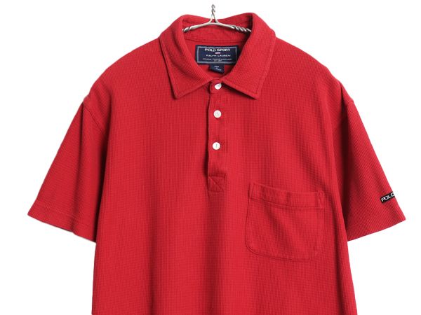 00s ポロスポーツ ラルフローレン 半袖 ポロシャツ メンズ L / オールド ポロ 半袖シャツ コットン サーマル ストレッチ カットソー レッド