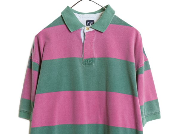90s オールド ギャップ ボーダー 鹿の子 半袖 ポロシャツ メンズ L 旧タグ 半袖シャツ カットソー コットン カジュアル ツートン ボックス