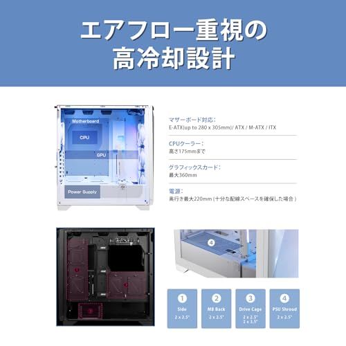 MSI MPG GUNGNIR 300R AIRFLOW WHITE PCケース E-ATX ミドルタワー 白 エアフロー重視 ARGBファン4基付き 強化ガラスVGAスタンド付属 CS8771 shu 24f35851