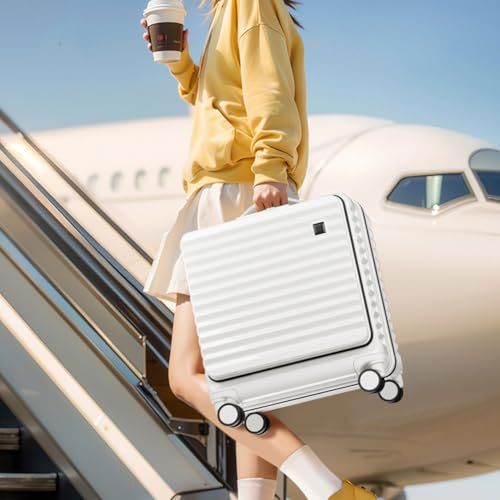 [bimiti] スーツケース 機内持ち込み 拡張機能付き 多機能フロントオープン USBポート付き カップホルダー付き 超軽量 小型 可愛い 耐衝撃 大容量 軽量 ダブルキャスター 旅行 ビジネス 出張 (ホワイト、S(18インチ/1?3泊 ca2e5e6c