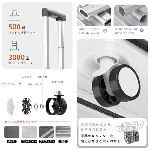 [bimiti] スーツケース 機内持ち込み 拡張機能付き 多機能フロントオープン USBポート付き カップホルダー付き 超軽量 小型 可愛い 耐衝撃 大容量 軽量 ダブルキャスター 旅行 ビジネス 出張 (ホワイト、S(18インチ/1?3泊 ca2e5e6c