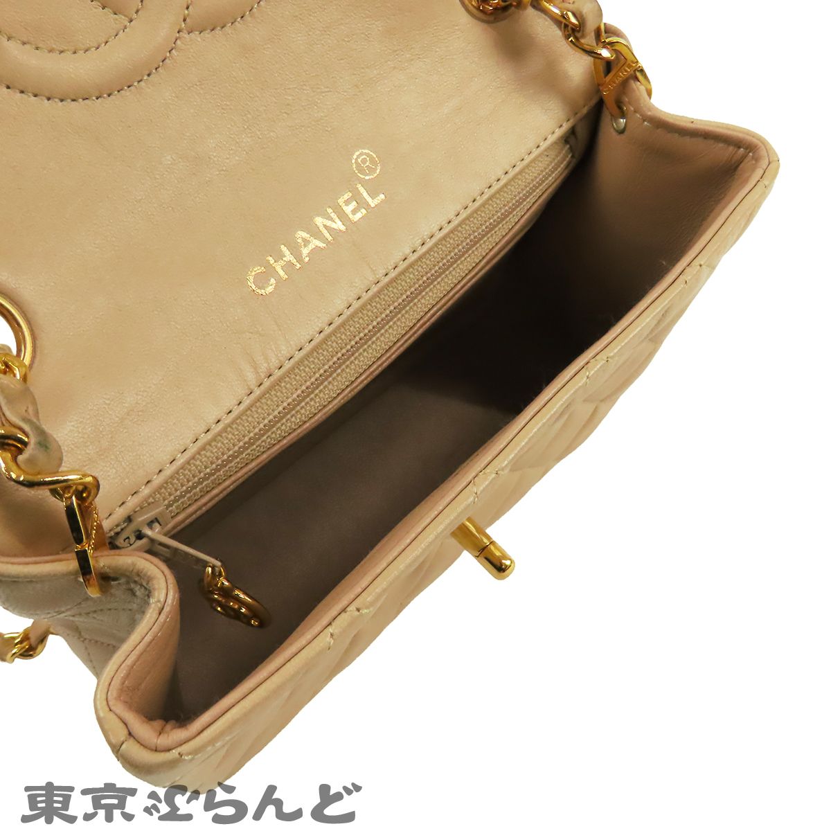 シャネル CHANEL チェーンショルダーバッグ ベージュ ゴールド金具 ラムスキン ミニマトラッセ 2番台 レディース ヴィンテージ 101868187