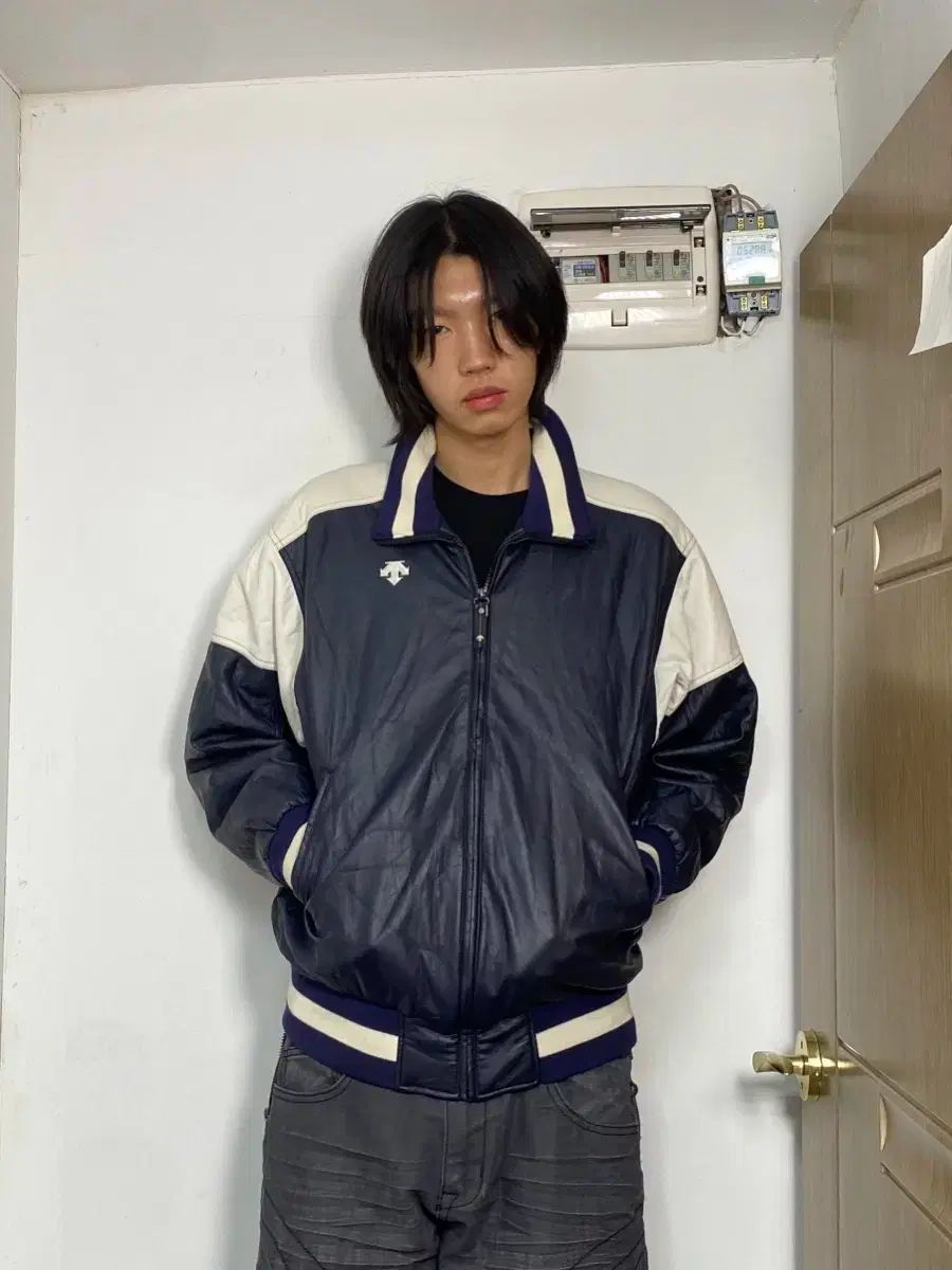 90s デサント レザースタジャン ハイネック ジャケット アウター L
