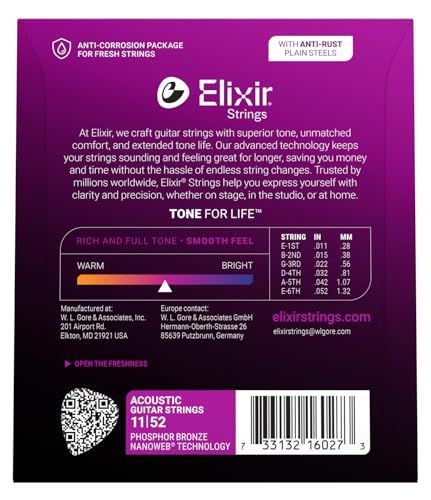 Elixir エリクサー アコースティックギター弦 NANOWEB フォスファーブロンズ Custom Light .011-.052#16027 2個セット 【国内正規品】ma