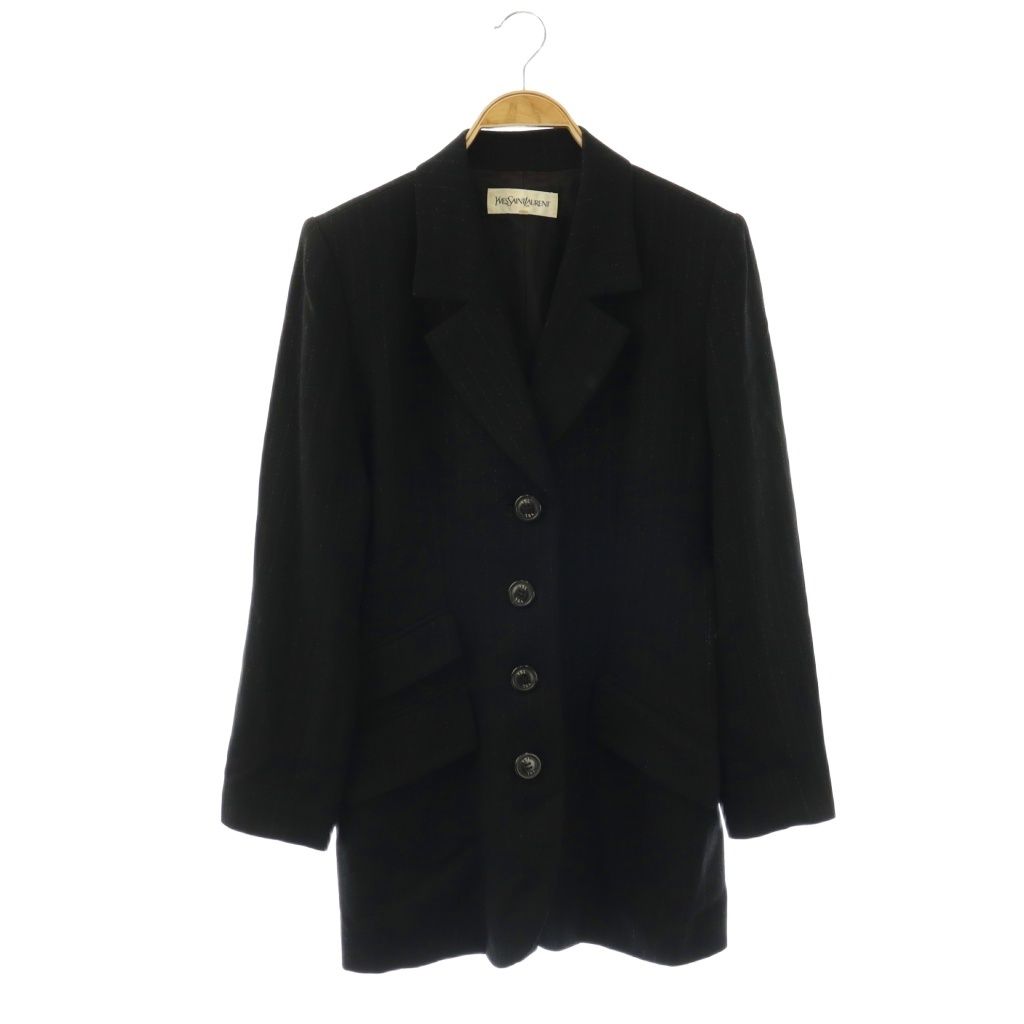 イヴサンローラン YVES SAINT LAURENT テーラードジャケット シングル ラメ ストライプ ロング 36 ブラック /HK ■GY4